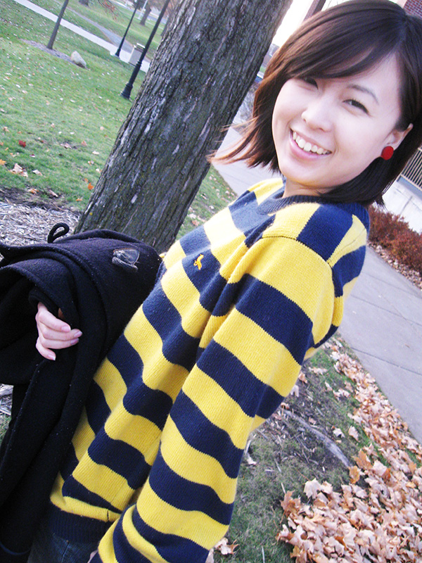 A striped sweater adds interest, as Peggy Wu's pretty smile lightens up the picture. (Photo by Priya Kailash / Student Voice) A striped sweater adds interest, as Peggy Wu's pretty smile lightens up the picture. (Photo by Priya Kailash / Student Voice)